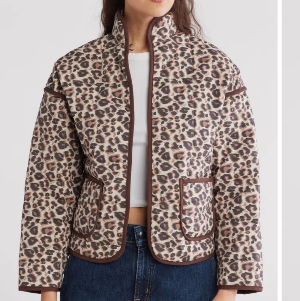 Vigoss Leopard Print Quilted Jacket Coat Size Large Cozy Chic Outerwear